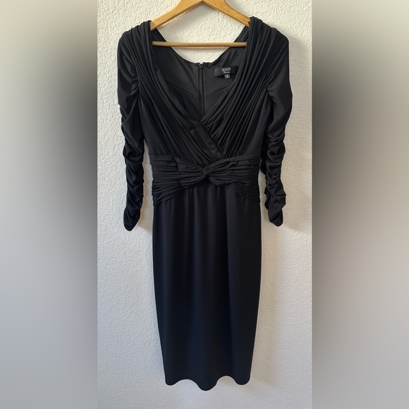 Tadashi Collection Dresses & Skirts - TADASHI COLLECTION VTG LBD Black Shirred MIDI Dress Sz Med Dark Romantic Goth